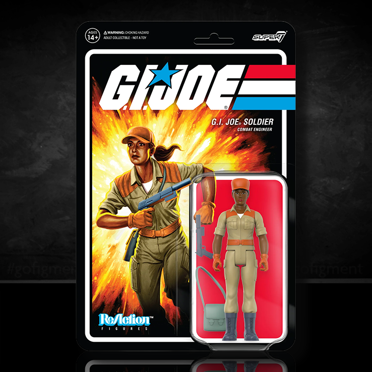 Hasbro GI Joe Female Combat Engineer action figure with brown ponytail in retro style packaging