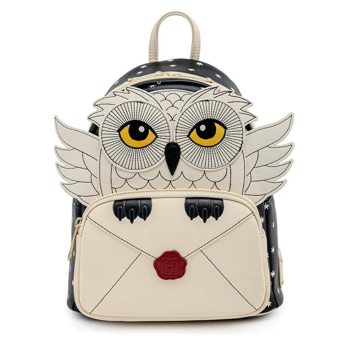 Harry Potter Loungefly Mini-Backpack – 2 Pack Hogwarts and Hedwig with cream owl design and wax sealed letter pocket by Loungefly