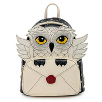 Harry Potter Loungefly Mini-Backpack – 2 Pack Hogwarts and Hedwig with cream owl design and wax sealed letter pocket by Loungefly
