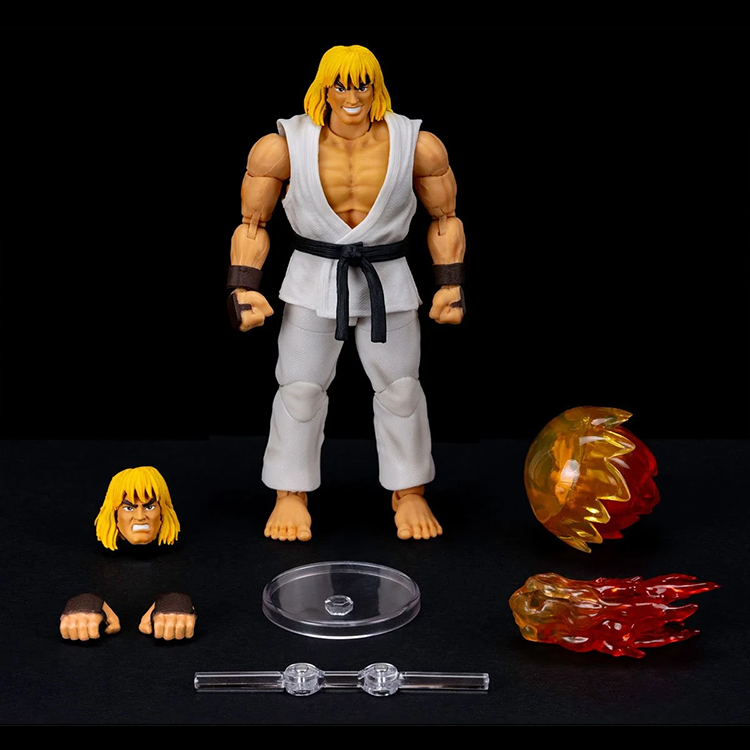 Jada Toys Ultra Street Fighter II Ken Player 2 version 6-inch action figure with alternate face and fiery effects display accessories