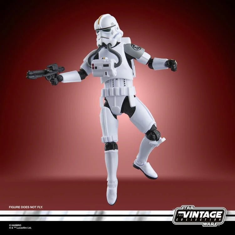 Star Wars Vintage Collection Jetpack Trooper action figure posed mid-flight with blaster by Kenner.