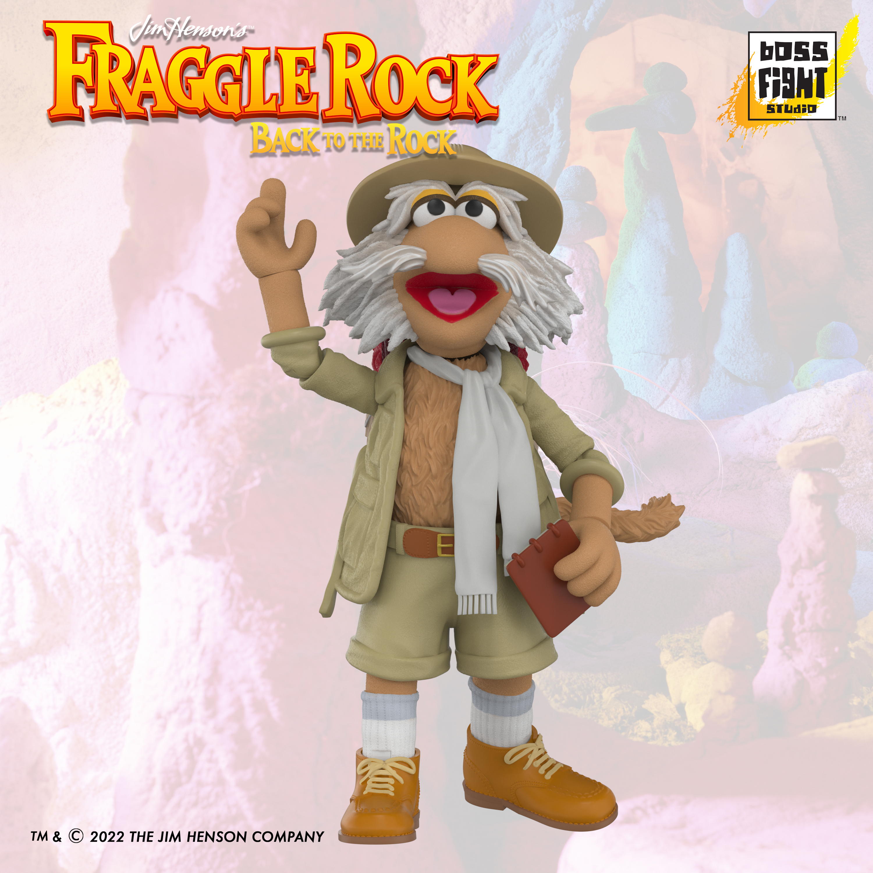 Boss Fight Studio Llc Fraggle Rock Uncle Traveling Matt figure with hat, scarf, khaki outfit, and journal accessory on white background