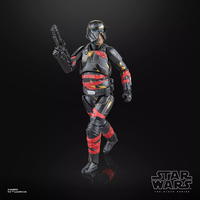 Hasbro Star Wars Black Series Night Trooper action figure with detailed armor and red bandages on black background