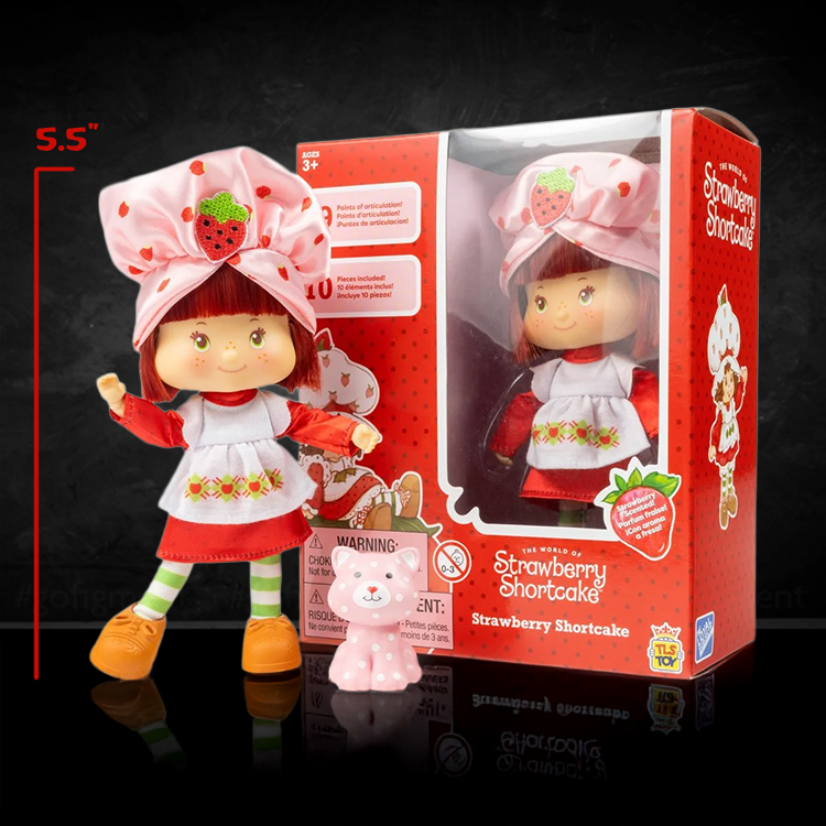 Loyal Subjects Strawberry Shortcake 5.5 inch articulated scented doll with pink hat and red dress in box