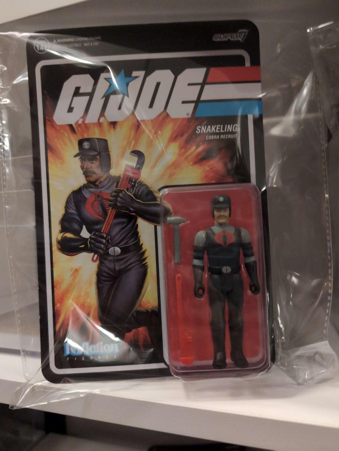 Super7 GI Joe Cobra Snakeling Recruit action figure with mustache in original blister card packaging