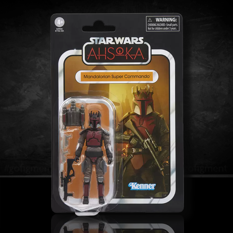Star Wars Ahsoka Mandalorian Super Commando action figure by Kenner with weapons and jetpack in packaging