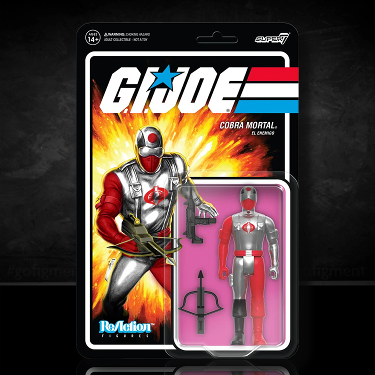 G.I. Joe Reaction Plus Cobra Mortal Elite Cobra Assassin figure in silver and red outfit with crossbow accessory by Hasbro