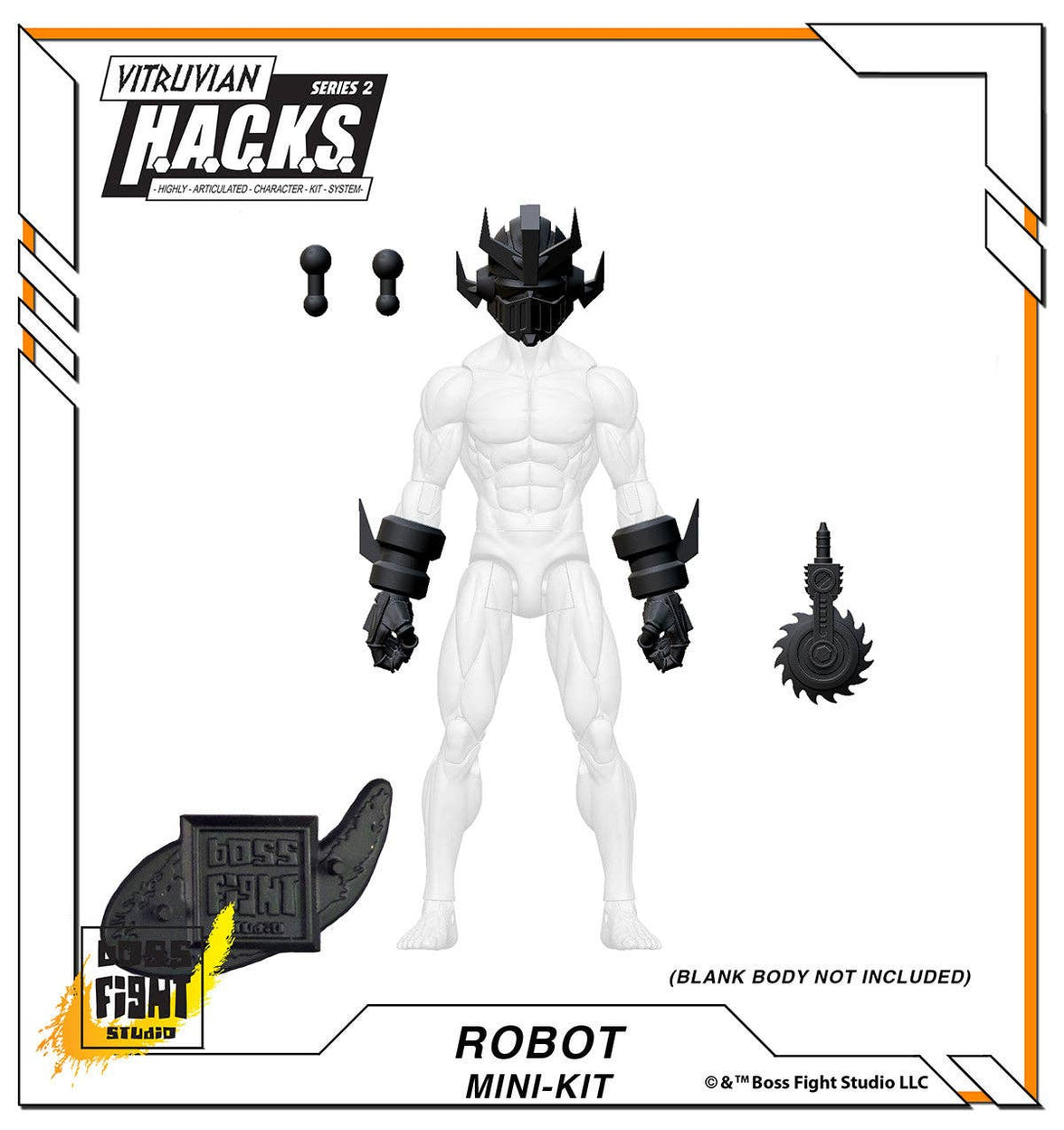 Action Figures and Collectibles by Boss Fight Studio - LOOK! Vitruvian H.A.C.K.S. - Mini-Kit Blind Bags Asst. Box with black robot-themed helmet and gauntlets
