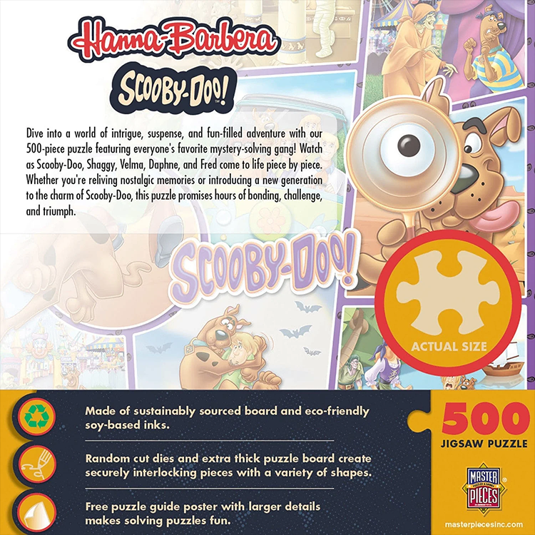 Hanna Barbera Scooby-Doo 500 piece puzzle packaging with character images and Master Pieces branding details