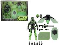 Green and black action figure with wings, weapons, alternate hands, and boxed accessories
