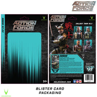 Action Force SenShi blister card packaging showing front and back artwork, character portraits, and collector details