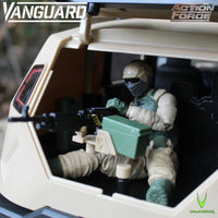 Masked action figure seated in a futuristic vehicle cockpit with a mounted weapon and Action Force branding