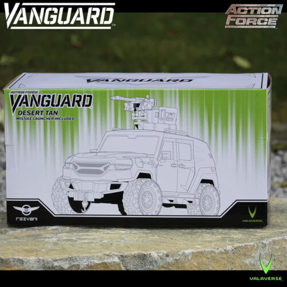 Box featuring a line-art armored vehicle with roof-mounted equipment, against a stone outdoor background.