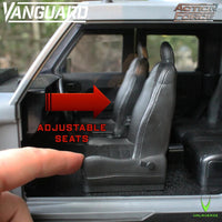 Action Force vehicle interior showing two black seats labeled Adjustable Seats