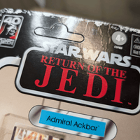 Kenner Star Wars Return of the Jedi Admiral Ackbar action figure packaging close-up with logo and age label visible
