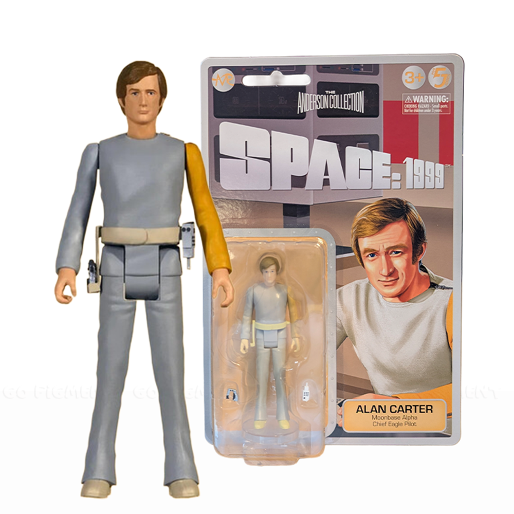 Alan Carter 3.75" Space 1999 1:18 Scale Master Replica Retro Action Figure with packaging and character art