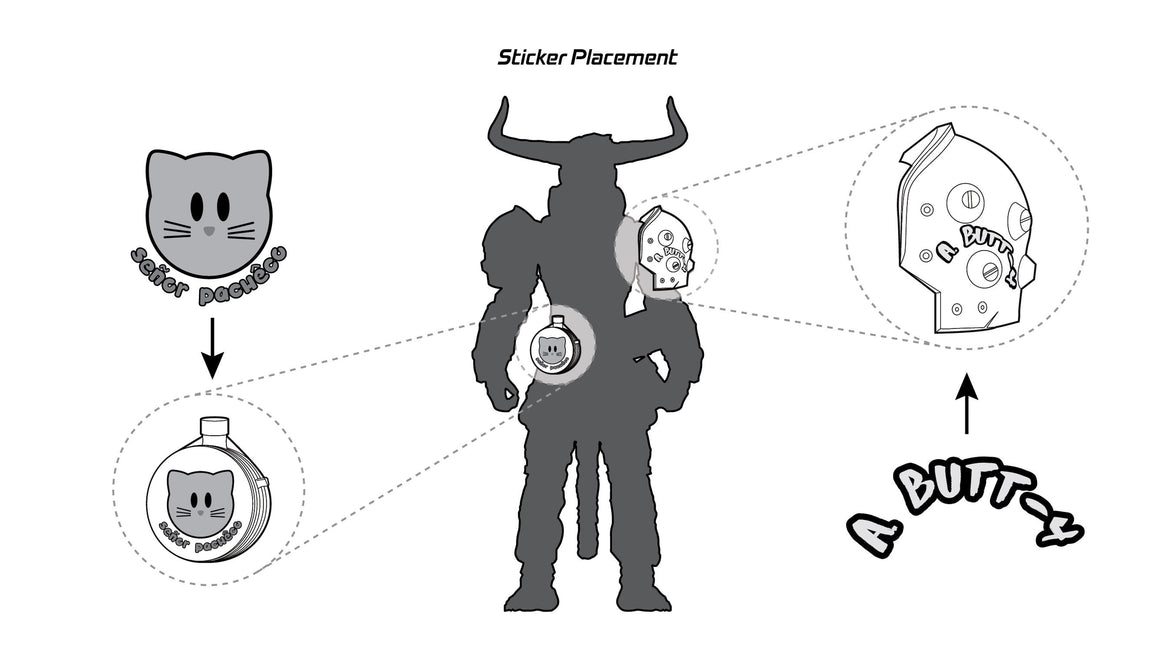 Albert Vii 1:12 Scale 5" Human Monkey Bull Hybrid Action Figure by Altered Nation sticker placement guide diagram