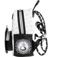 Loungefly Alice in Wonderland Sketch Mini-Backpack - Entertainment Earth Exclusive|Authentic with Tags side view with black and white design