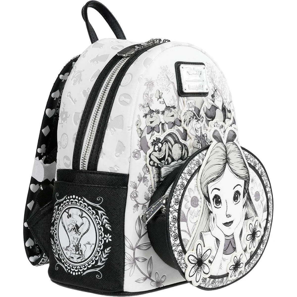 Loungefly Alice in Wonderland Sketch Mini-Backpack - Entertainment Earth Exclusive|Authentic with Tags featuring black and white character art