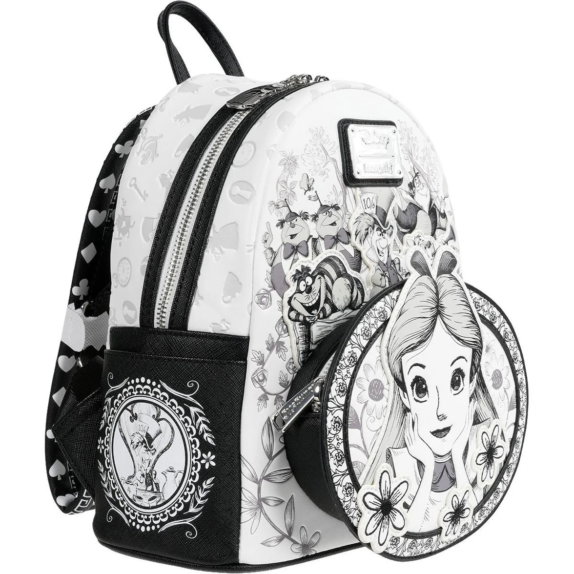Loungefly Alice in Wonderland Sketch Mini-Backpack - Entertainment Earth Exclusive|Authentic with Tags featuring black and white character art