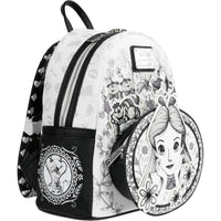 Loungefly Alice in Wonderland Sketch Mini-Backpack - Entertainment Earth Exclusive|Authentic with Tags featuring black and white character art