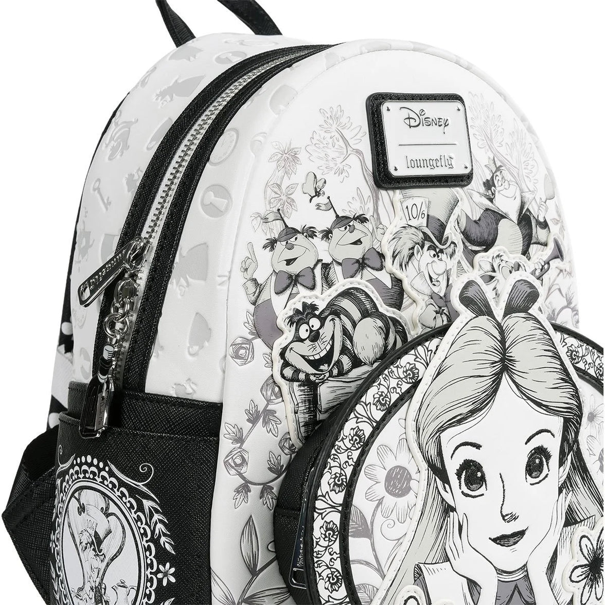 Loungefly Alice in Wonderland Sketch Mini-Backpack - Entertainment Earth Exclusive|Authentic with Tags in black and white design