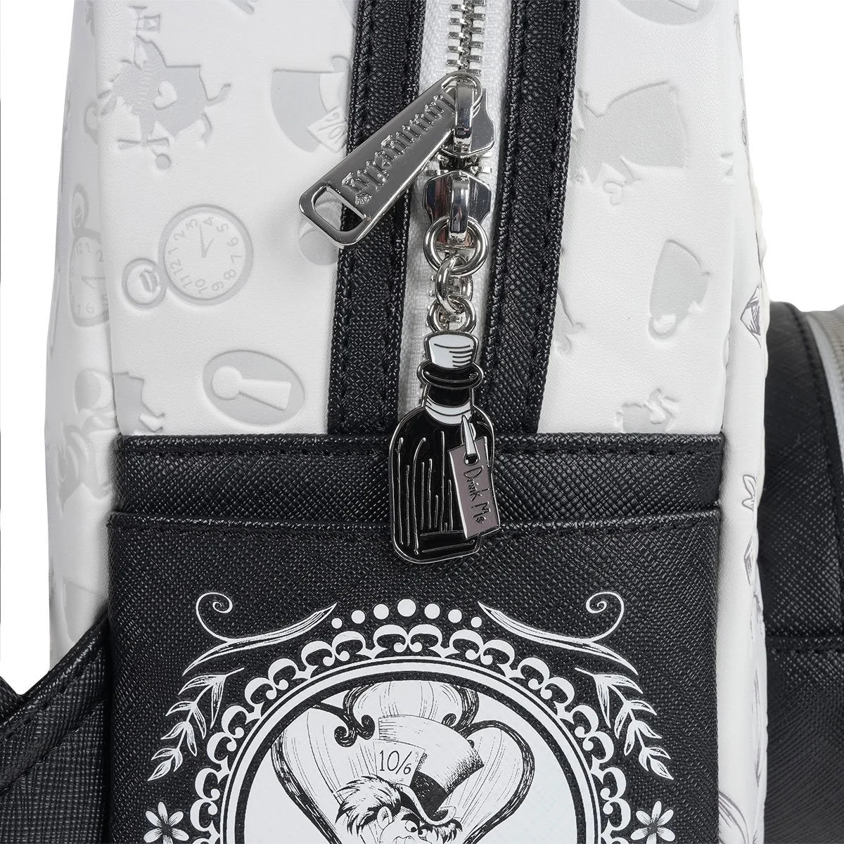 Loungefly Alice in Wonderland Sketch Mini-Backpack - Entertainment Earth Exclusive|Authentic with Tags showing bottle charm zipper pull by Loungefly