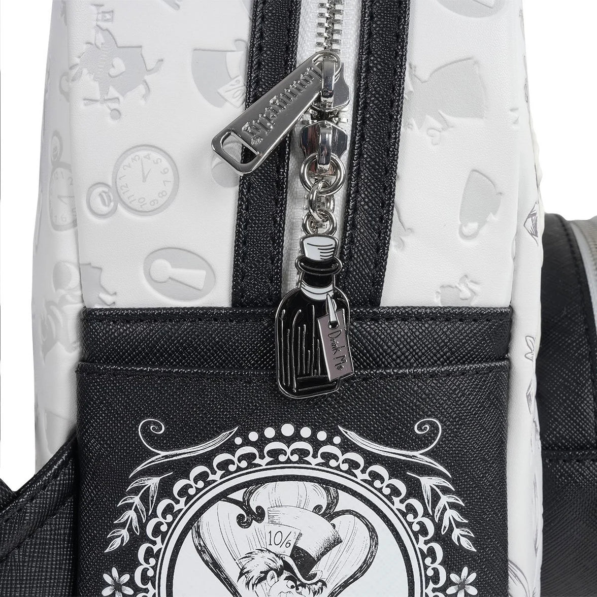 Loungefly Alice in Wonderland Sketch Mini-Backpack - Entertainment Earth Exclusive|Authentic with Tags showing bottle charm zipper pull by Loungefly