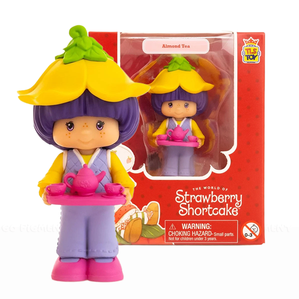 Almond Tea Strawberry Shortcake 2.5" Cheebee Figure by Loyal Subjects holding a pink teapot and cups