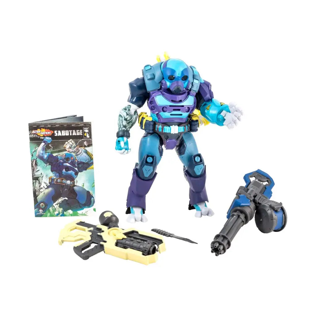 Sabotage 1:12 Scale 6" ReVAMP's Rogue Cyber-Soldier Action Figure by Altered Nation with weapons and character card display