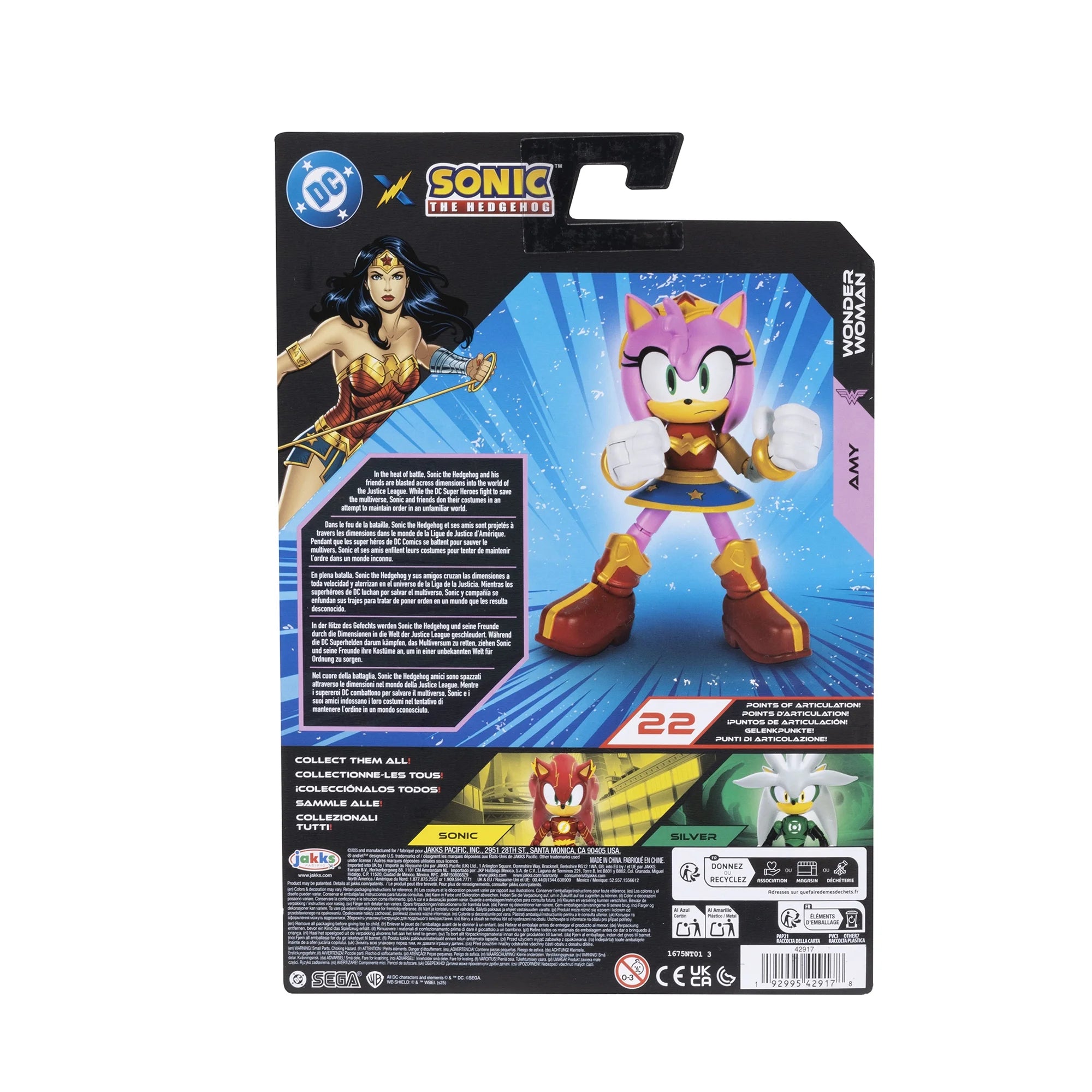DC x Sonic the Hedgehog 5" Amy as Wonder Woman Action Figure new in box by Go Figment collectible toy back view