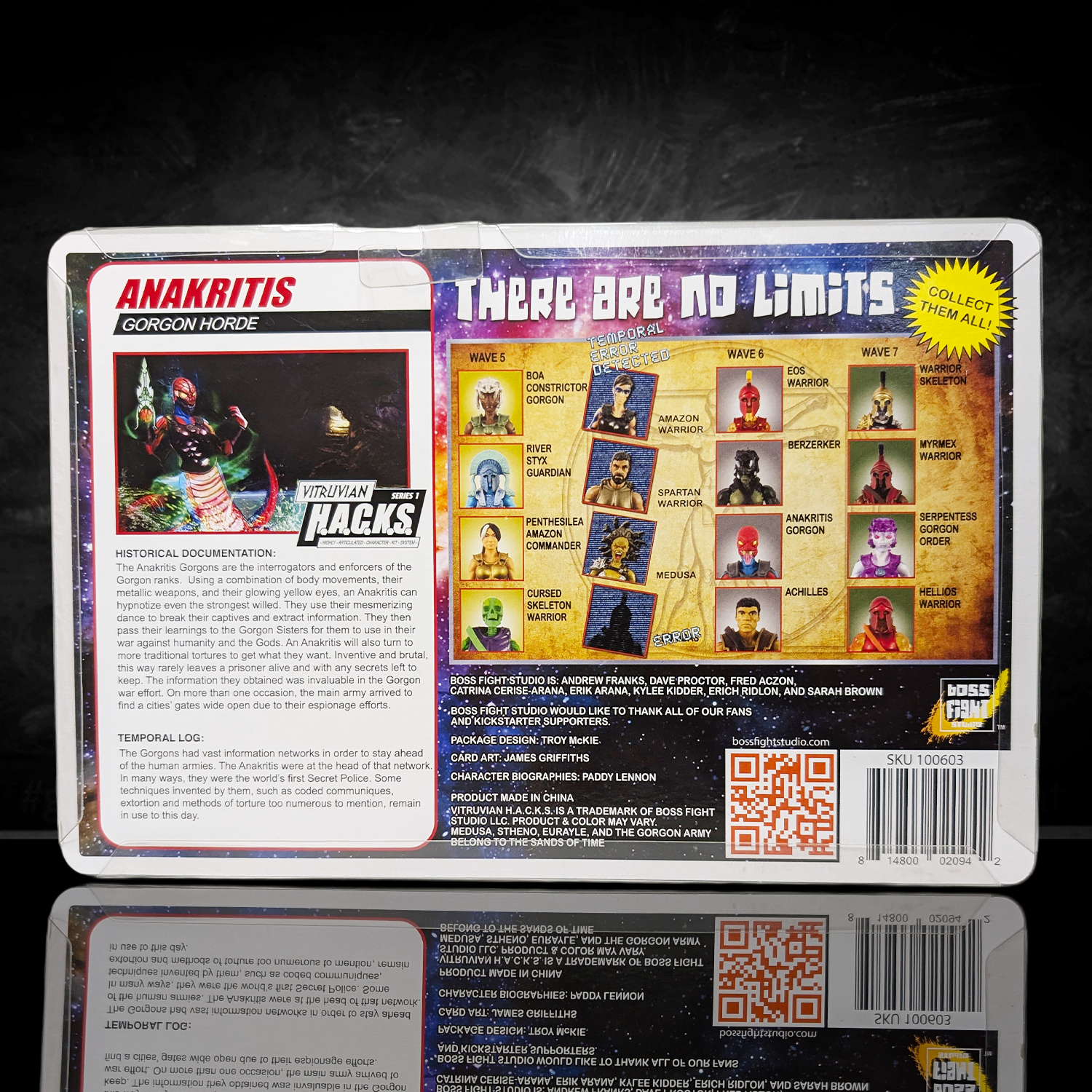 Back packaging for "Anakritis Gorgon Vitruvian H.A.C.K.S. Series 1 Gorgon Horde 4" Figure by Boss Fight Studio Llc showing character bio and series lineup