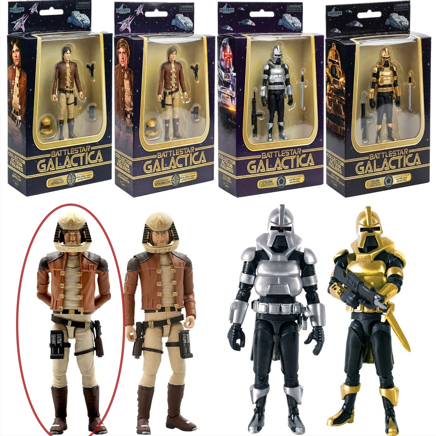 Captain Apollo Battlestar Galactica 1978 Premium 3.75" Scale figure by Factory Entertainment with helmet and accessories.