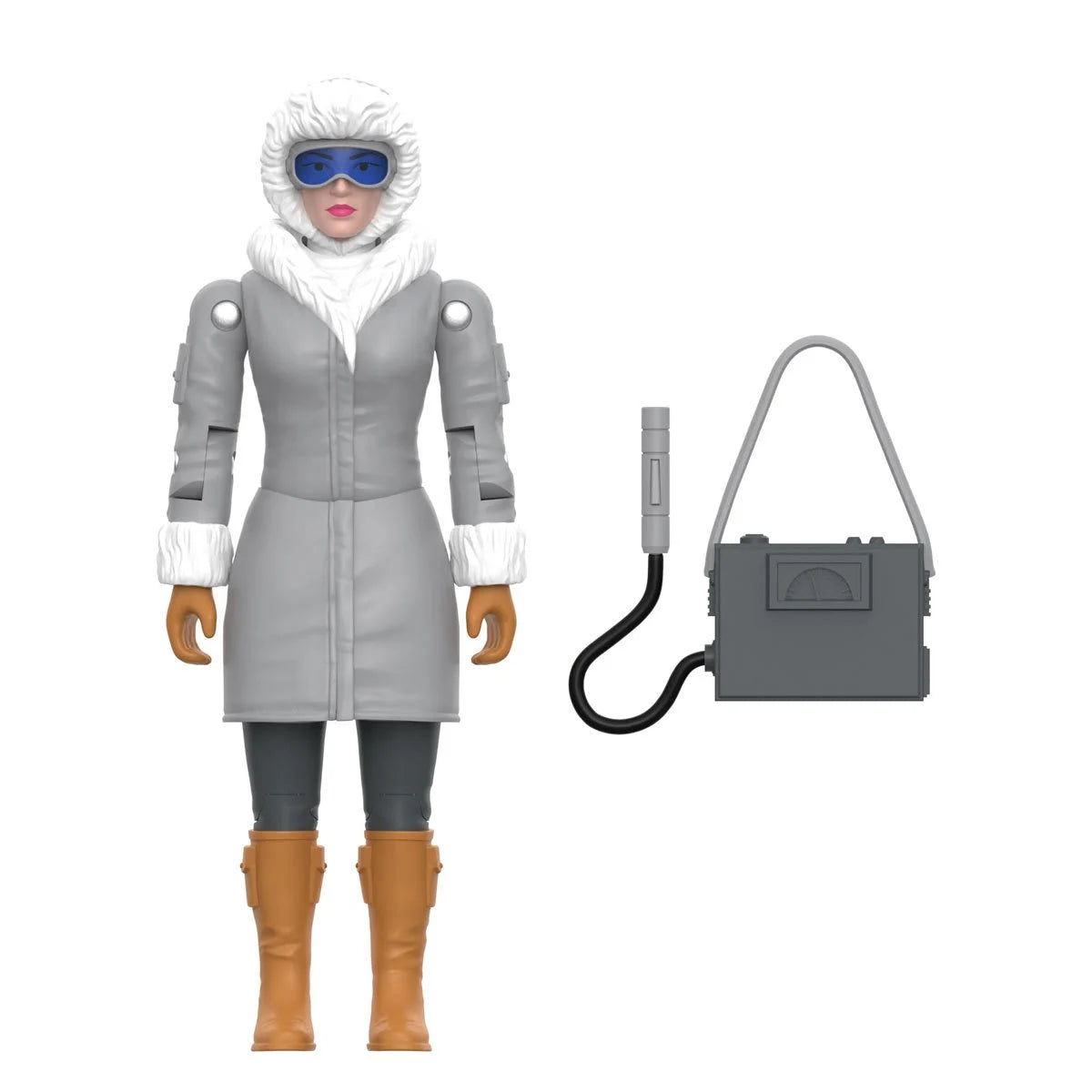 Super7 Scarlett Arctic Counter Intelligence figure in gray coat with fur trim and separate geiger counter accessory