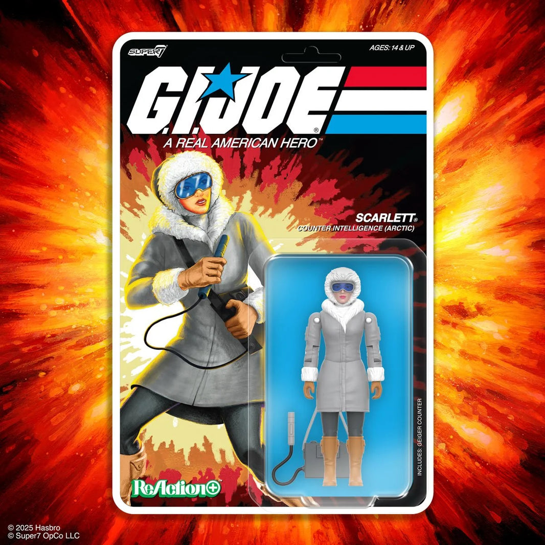 Super7 Scarlett Arctic Counter Intelligence figure in gray parka with geiger counter in retro GI Joe blister card packaging