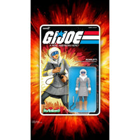 Super7 G.I. Joe Scarlett Arctic figure in gray parka with geiger counter accessory in retro style blister card packaging