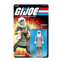 Super7 GI Joe Scarlett Arctic figure in gray coat with white fur trim and geiger counter in retro blister packaging