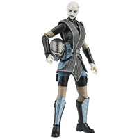 Hasbro Star Wars Black Series 6-inch Asajj Ventress figure holding detailed helmet in battle-ready pose