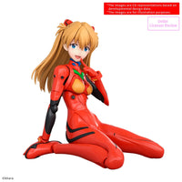 Anime figure with long light brown hair in a sleek red suit kneeling with a playful expression on white background