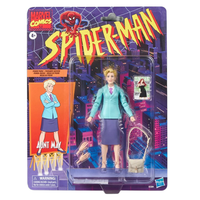 Marvel Comics Spider-Man Aunt May action figure in teal jacket and purple skirt packaging