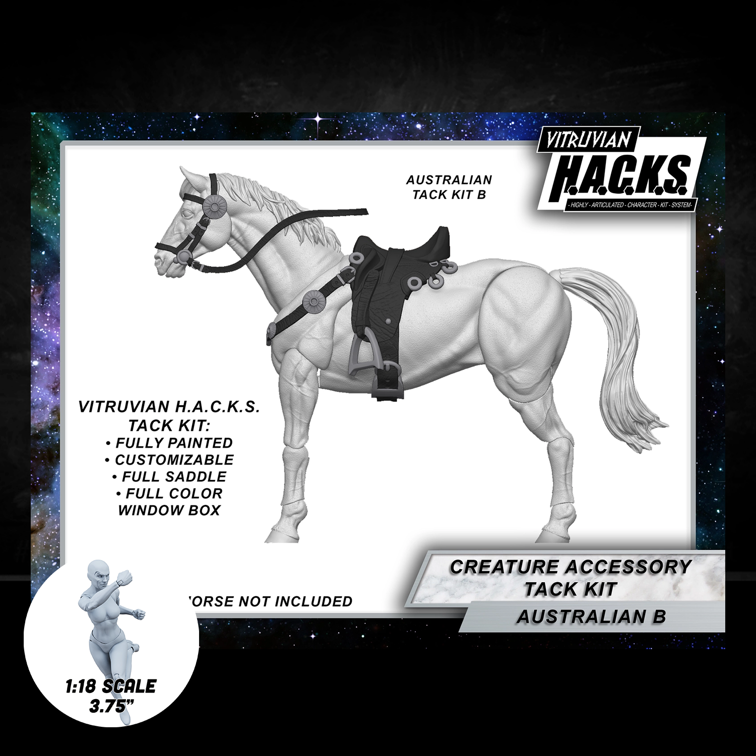 Mighty Steeds - Australian Tack Kit – BLACK Action Figure Accessories by Boss Fight Studio Llc new in box 1:18 scale