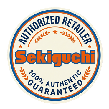 Round badge with "Authorized Retailer Sekiguchi 100% Authentic Guaranteed" text in blue and orange on cream background