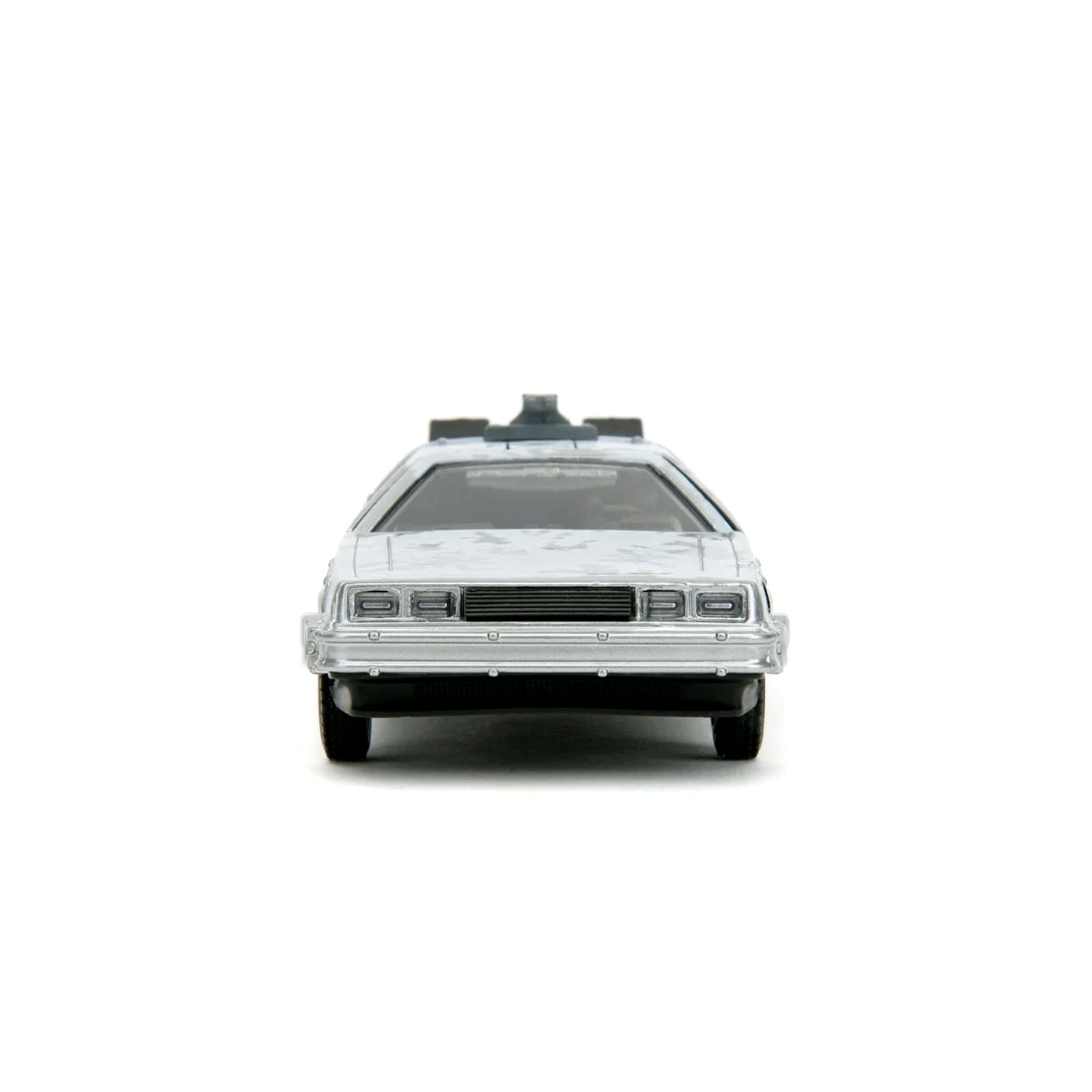 Front view of Go Figment Back to the Future Time Machine Frost 1:24 scale die-cast vehicle model