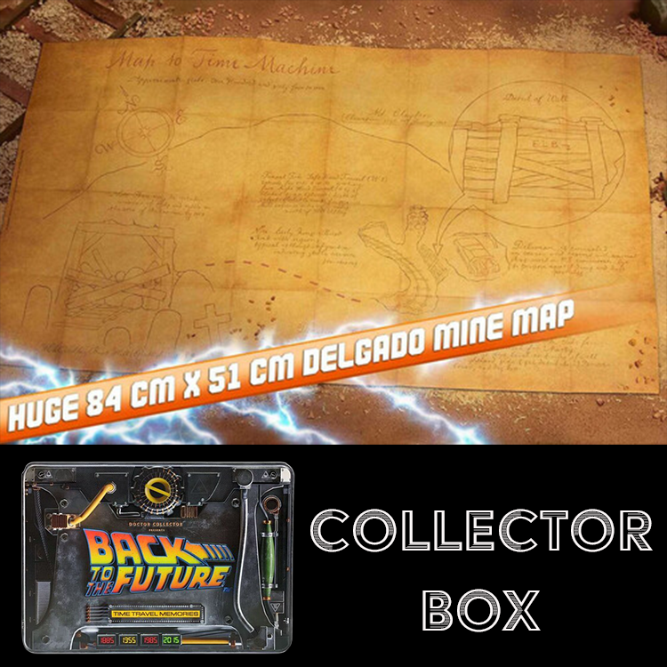 Back to the Future Delgado Mine map with collectible box featuring vintage design by Doctor Collector