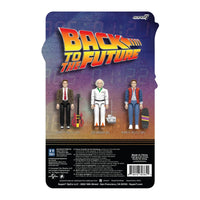 Super7 Back To The Future 3-Pack ReAction+ figures featuring Marty McFly and Doc Brown 1955 with accessories in packaging