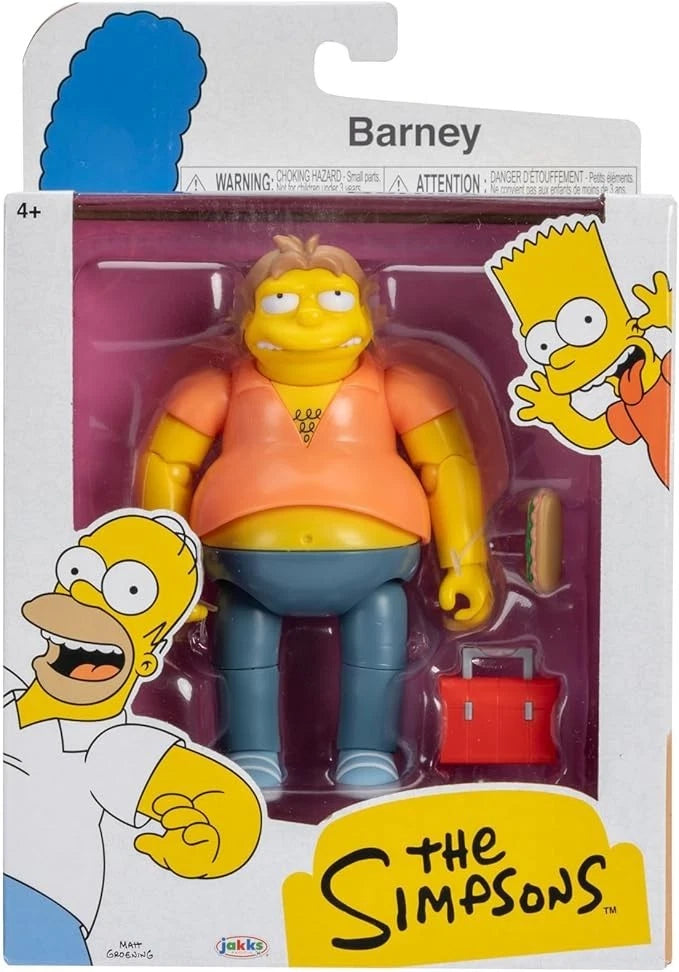 Barney Gumble Bumblebee Man Simpsons 5 Inch Premium Action Figure Video Camera Jakks Pacific New in packaging with Homer and Bart art