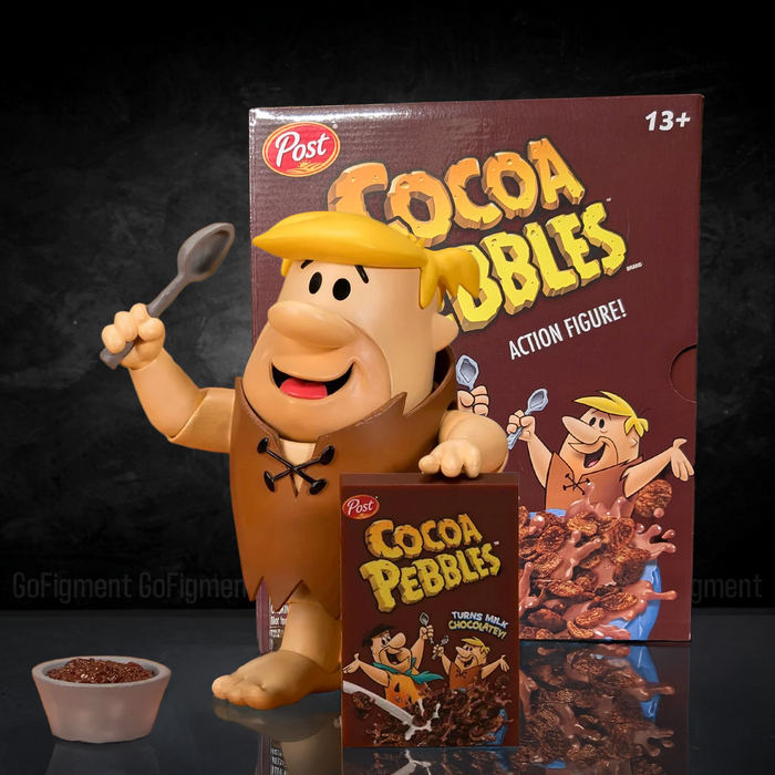 Barney Rubble 1:12 Scale Action Figure - Premium Articulated Sidekick Cocoa Pebbles by Jada Toys with cereal bowl and box