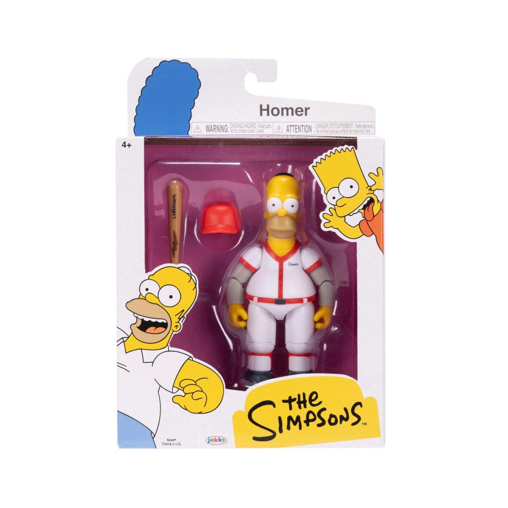 Homer Simpson Baseball Wave 3 Action Figure with Bat & Removable Hat by Jakks Pacific in collectible packaging
