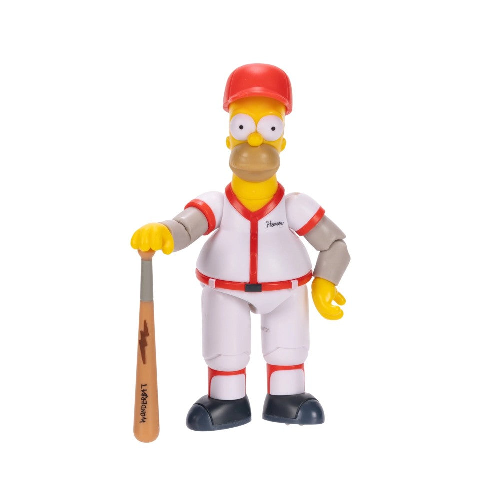 Homer Simpson Baseball Wave 3 Action Figure with Bat & Removable Hat by Jakks Pacific in white and red baseball uniform