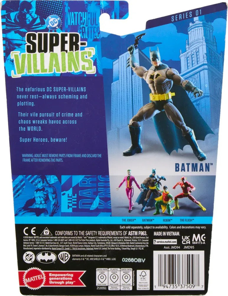 Batman DC Core Wave 1 Action Figure with Accessories Mattel new in box collectible by Go Figment packaging back view